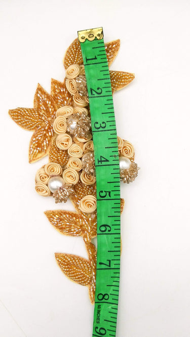 Yellow Hand Embroidered Floral Applique, Beaded Floral Motif